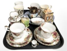 Two Royal Albert Old Country Roses tea cup and saucer trios together with a milk jug and a sugar