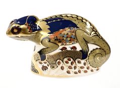 A Royal Crown Derby Chameleon paperweight, with gold stopper,