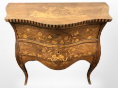 A 19th century Dutch marquetry inlaid walnut two drawer chest, width 90 cm.