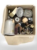 Assorted items including a microscope in metal case