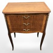 A Continental inlaid three drawer chest width 50 cm.