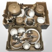 A quantity of Denby stoneware tablewares including dinner plates, tea cups, tea pot and tureen,