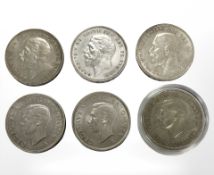 Three 1935 crowns, two 1937 crowns, and a 1951 crown.