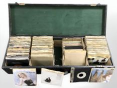 A case containing a large quantity of vinyl 45 singles including Talking Heads, Shakin' Stevens,