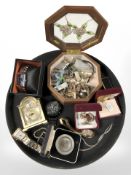 A small quantity of costume jewellery, coins, gent's wrist watches including Emporio Armani,