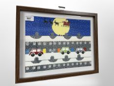 Gordon Barker : Santa Claus over rooftops, acrylic, signed, 32 cm x 24 cm.