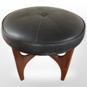 A G Plan teak vinyl upholstered dressing table stool, diameter 51 cm.
