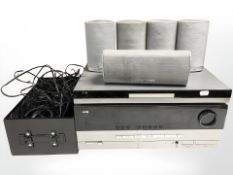 A group of Harman Kardon speakers and Hi-Fi components, leads, etc.