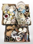 Assorted tea china, figurines, Bols KLM decanters, etc.