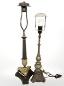An ormolu mounted table lamp base on paw feet,