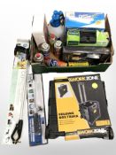 Tools and hardware including Workzone folding box truck, weed burner, gardening tools,