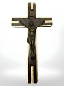 A French bronze, rosewood and brass mounted crucifix, circa 1900, length 35 cm, stamped A.