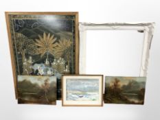 A 19th century un-framed oil on board depicting a lake scene,