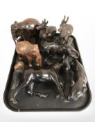 A group of African carved hardwood animals.