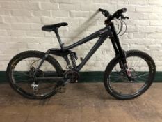 A full suspension mountain bike.