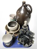 A large earthenware flaggon, pewter lidded Rosenthal mug,