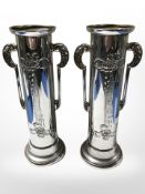 A pair of Art Nouveau style silver plated twin handled vases, height 25.5 cm.