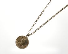 A 9ct gold belcher link chain with St Christopher pendant CONDITION REPORT: 13.