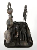 A group of African carved hardwood figures and busts.