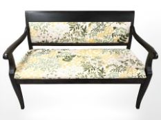 A continental stained beech wood upholstered bench,
