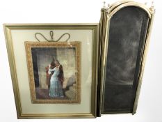 A folding brass fire screen and a framed print after Francesco Hayez.