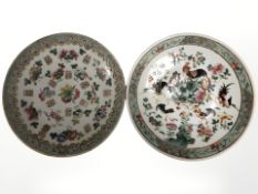 Two 20th century Chinese famille rose porcelain chargers, diameter 29.