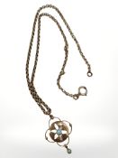 A Victorian rose gold turquoise pendant on belcher-link chain CONDITION REPORT: