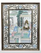 20th Century Indian School : Court attendants on a balcony, gouache, 52 cm x 39 cm.