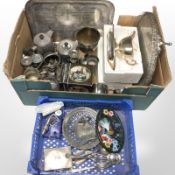 Assorted silver plated wares including serving tray, gallery tray, tea wares, oversized goblet,