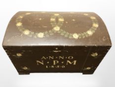 A continental 19th century painted domed topped chest,