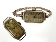 A vintage lady's 9ct gold rectangular-cased wristwatch on 9ct gold expanding strap,