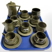 Sixteen pieces of Scottish old kirk olive glazed tea china