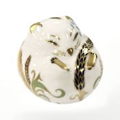 A Royal Crown Derby Sleeping Dormouse paperweight, with gold stopper,
