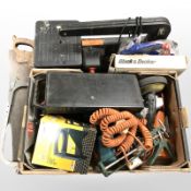 Tools and hard ware including bench saw, sander, battery charger,