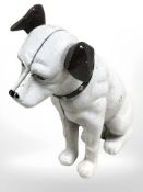 A cast metal figure of a pit bull terrier.