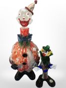 A Murano glass clown decanter and further figure of a clown, height 35 cm.