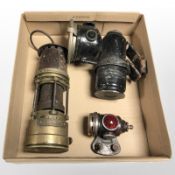 A small steel and brass Patterson type CP miner's lamp,