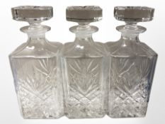 A set of three decanters, height 23 cm.