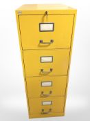 A vintage four drawer metal filing cabinet, width 47 cm, plus two keys.