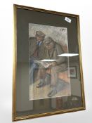 Richard Flynn : Two Men Sitting in a Bar, pastel, signed, 36 cm x 22 cm, framed.