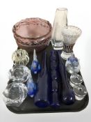 A group of Scandinavian glass tea light holders, paperweights, bottles,