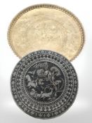 A continental brass charger, width 68 cm,