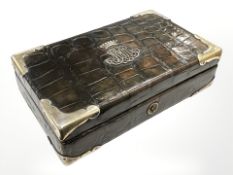An Edwardian silver-mounted crocodile leather jewellery box, London 1903,