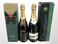 A bottle of Moet and Chandon Brut Imperial champagne 75cl and Veuve Hennerick Brut champagne 75cl,