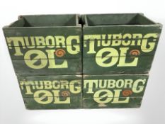 Four vintage painted pine Tuborg crates,
