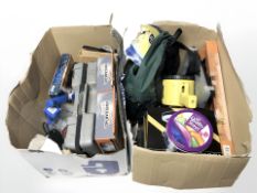 Assorted tools and hardware, socket set, torch, extension lead, car visors, etc.