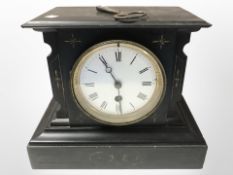 A late Victorian slate eight day mantel clock, height 20 cm.