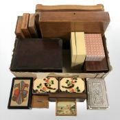 A group of table boxes, cutlery canteens, money box,