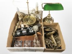 A reproduction banker's style desk lamp, further lamp bases, desk stands,