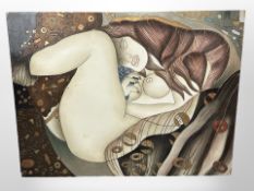 A contemporary panel depicting an erotic nude, 102 cm x 76 cm.